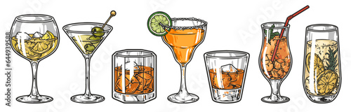 Alcoholic cocktails colorful stickers set