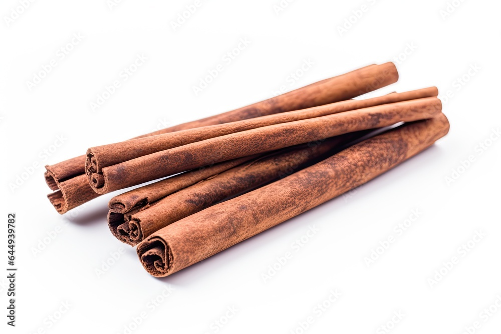 Cinnamon sticks isolated on a clean white background. Generative AI Cinnamon sticks isolated on a clean white background. Generative AI