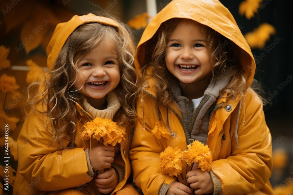 portrait of a two little girls in autumn park portrait of a two little girls in autumn park