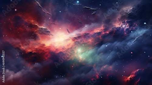 Cosmic orion background, Galaxy with beauty colour, shiny star and heavy clouds. AI generative photo