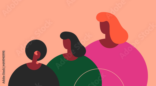 A group of diverse black women on a cream background. An inclusive community. Flat vector illustration.