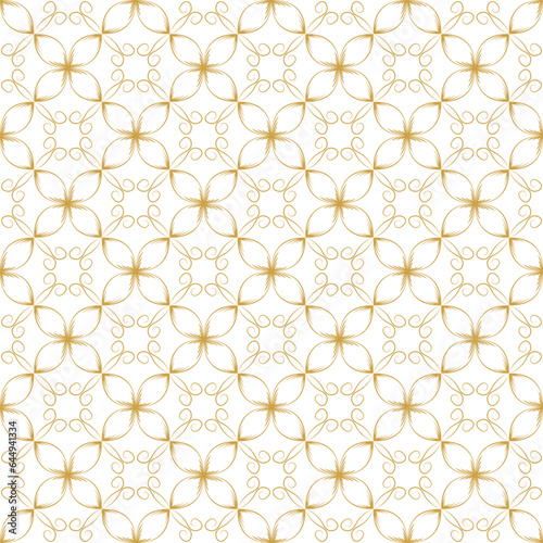 Damask chic floral seamless pattern vector design in gold and white minimalistic colors. Rich royal fabric print, ornate flowers abstract endless pattern. Art deco fashin style