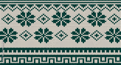 Green flower knitted pattern, Festive Sweater Design. Seamless Knitted Pattern, Christmas concept.
