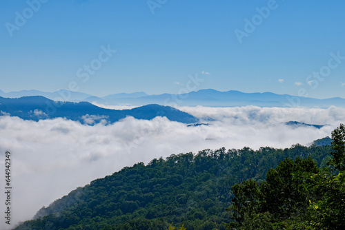 Mountain landscape with clouds and blue sky- Smoky Mountains NC  Appalachian Mountains 08
