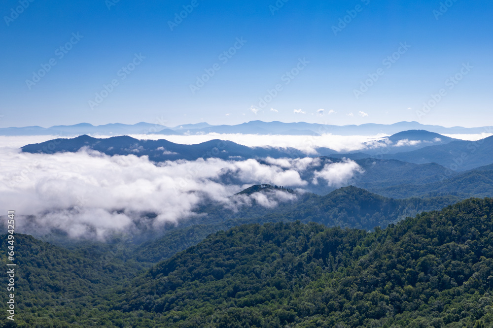 Mountain landscape with clouds and blue sky- Smoky Mountains NC, Appalachian Mountains 04