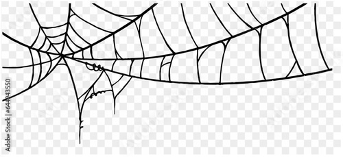 Spooky Halloween party background with spiderwebs. Use it for posters, brochures, or online ads. It's a transparent PNG with space for your text. vector