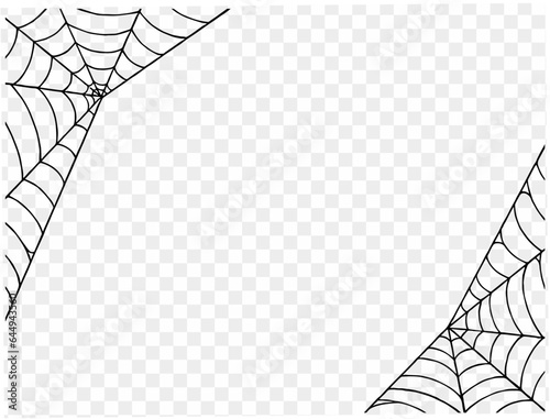 Spooky Halloween party background with spiderwebs. Use it for posters, brochures, or online ads. It's a transparent PNG with space for your text. vector