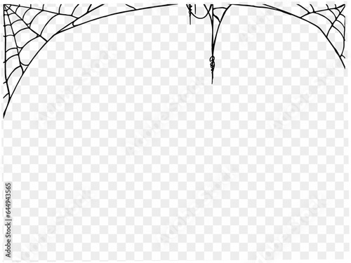 Spooky Halloween party background with spiderwebs. Use it for posters, brochures, or online ads. It's a transparent PNG with space for your text. vector