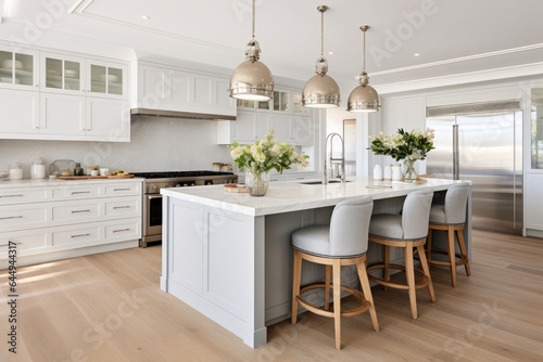 A Serene Coastal Haven: Embracing the Elegance of Hamptons-inspired Design in a Modern Kitchen photo