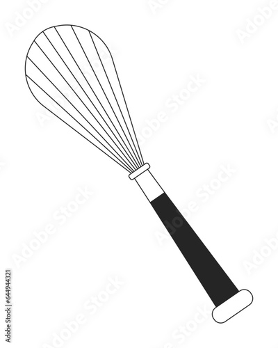 Whipping whisk flat monochrome isolated vector object. Kitchen cooking utensil. Editable black and white line art drawing. Simple outline spot illustration for web graphic design