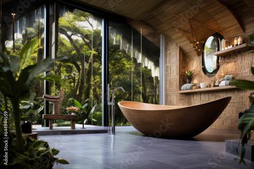 A Serene Oasis: A Contemporary Bohemian Bathroom with a Harmonious Blend of Patterns and Textures