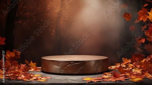Podium with background autunn  luxury autumn podium for display product. AI generative