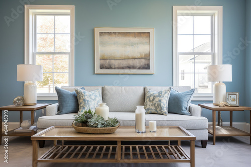A Serene Living Room Oasis with Blue and Brown Accents Creates a Perfect Balance of Tranquility and Warmth