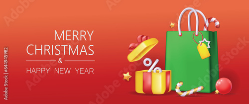 Christmas banner. This banner radiates the holiday cheer with a red color palette and whimsical cartoon presents and packages. Vector illustration.
