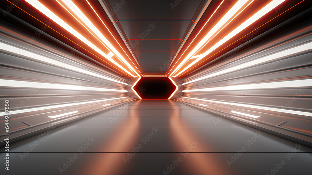 Futuristic Sci Fi Cyber Neon Laser White White Orange Lights Metal Stripe Glossy Barn Garage Studio Showroom Tunnel Corridor Underground Concrete Warehouse Room 3D Rendering Futuristic Sci Fi Cyber Neon Laser White White Orange Lights Metal Stripe Glossy Barn Garage Studio Showroom Tunnel Corridor Underground Concrete Warehouse Room 3D Rendering