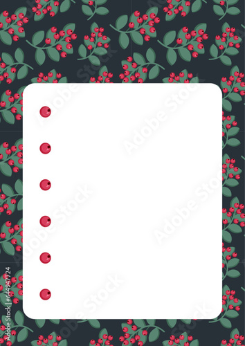Printable notes template in vector with berries small rowanberry cowberry. Stationery for kids with wish list and note. Scrapbook notes, diary, page notebook, daily planner and cards