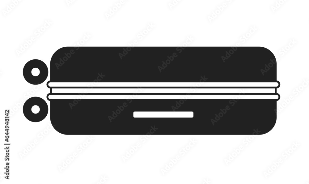 Suitcase wheels monochrome flat vector object. Luggage travel. Baggage airport. Journey bag. Editable black and white thin line icon. Simple cartoon clip art spot illustration for web graphic design Suitcase wheels monochrome flat vector object. Luggage travel. Baggage airport. Journey bag. Editable black and white thin line icon. Simple cartoon clip art spot illustration for web graphic design