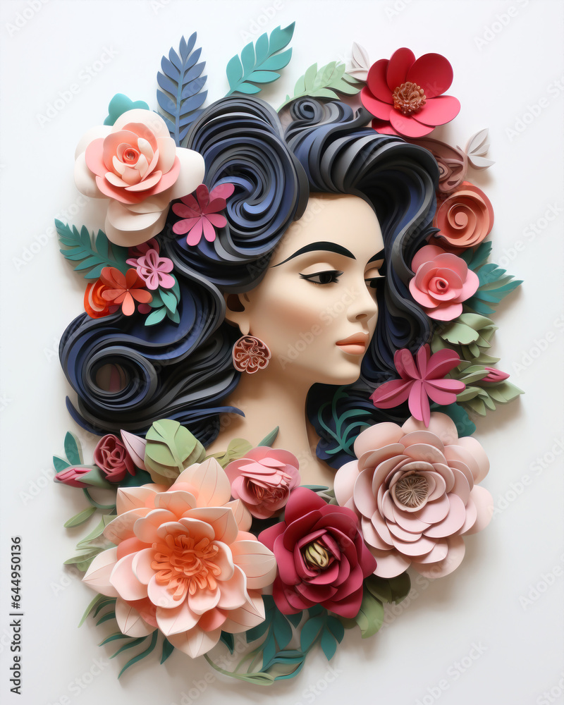 Elegant Sculpture of Woman Adorned with Flowers
