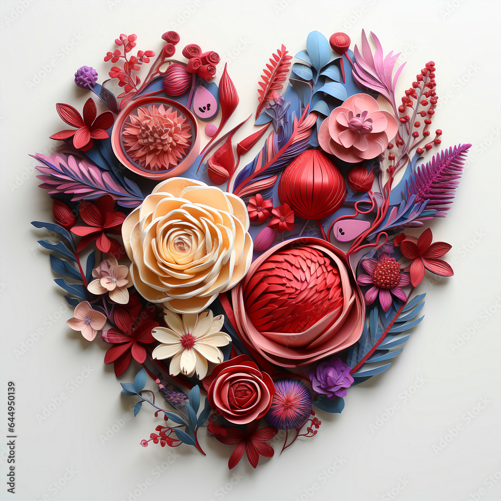 Handcrafted Heart Made of Paper Flowers on Neutral Background