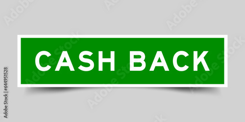 Green color square label sticker with word cash back on gray background