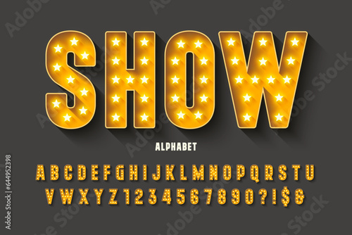 222222Retro cinema alphabet design, cabaret, LED lamps letters and numbers.