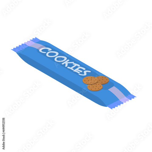 3D Isometric Flat Vector Set of Snack Packages, Chocolate and Biscuit. Item 4
