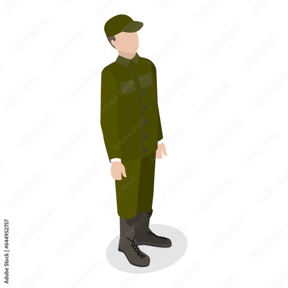 Obraz premium 3D Isometric Flat Vector Set of Soldiers in Uniform, Military People. Item 4