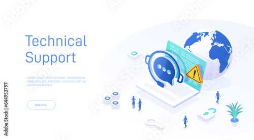 Support service concept or call center in isometric vector illustration. 24-7 round the clock or nonstop customer support background. Mobile self-service layout template for web banner.