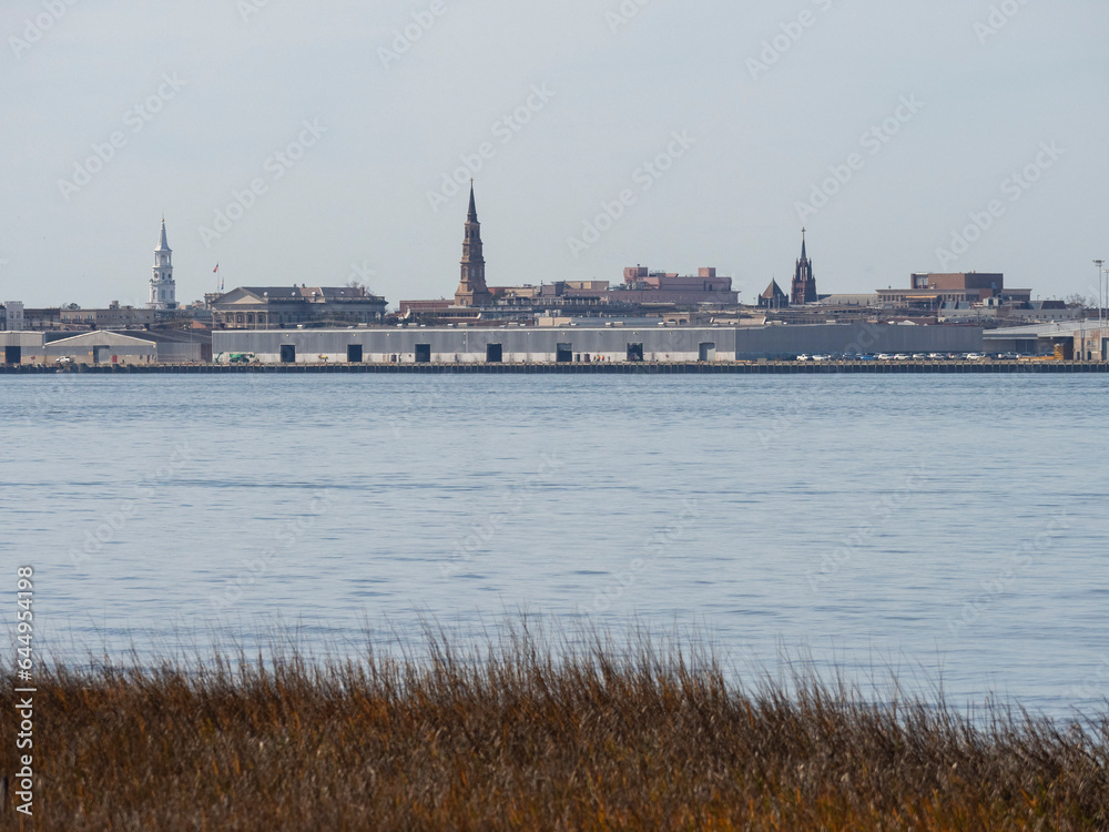 Fototapeta premium View of downtown Charleston, SC church steeples from across the harbor.