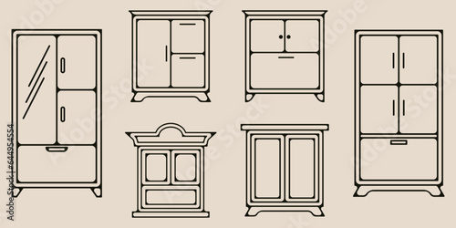 set of bundle cupboard furniture line art logo icon and symbol template vector illustration design.