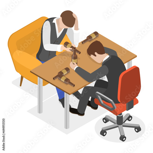 3D Isometric Flat Vector Set of Drunk People, Alcohol Addiction, Harmful Habits. Item 2
