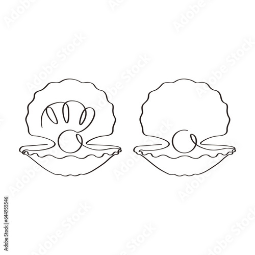 Continuous one-line art of oyster pearl jewely outline artwork. 
