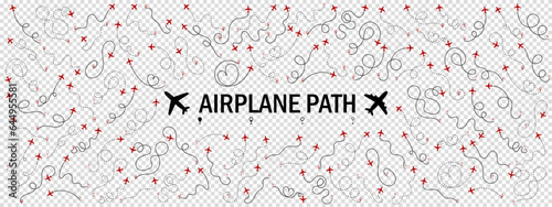 Airplane or aeroplane routes path big set. Travel concept from start point and dotted line tracing. Aircraft tracking, flight plane path, travel, map pins, location. Vector illustration.