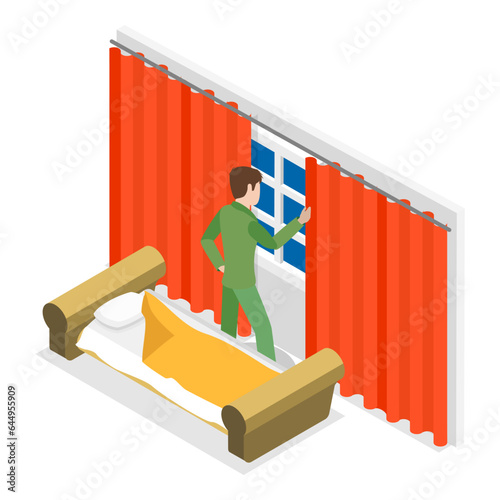 3D Isometric Flat Vector Illustration of Sleep Hygiene, Insomnia Treatment and Healthy Sleeping Habits. Item 1