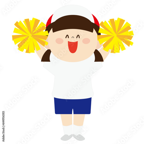 運動会で応援する可愛い女の子