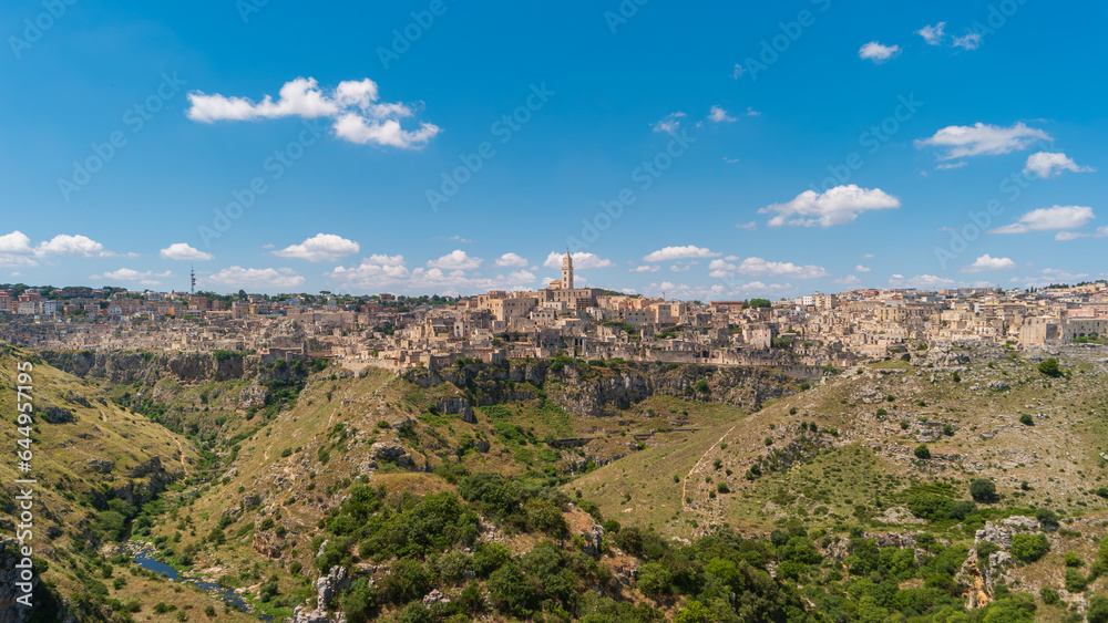 Panoramic view of the Italian city of Matera on a summer day. The region of Basilicata, in Southern Italy.