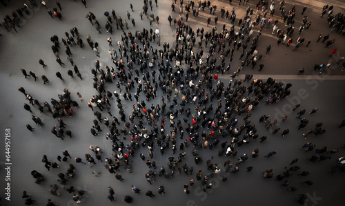 Aerial view of Large crowd standing in town square