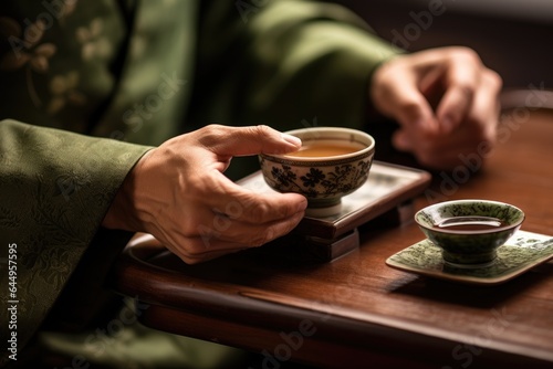 Hands of the master of the tea ceremony.