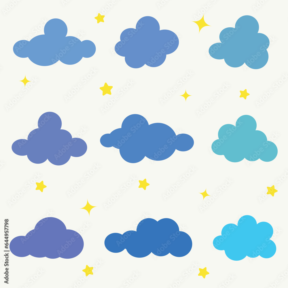 Clouds and stars different childish  shapes vector