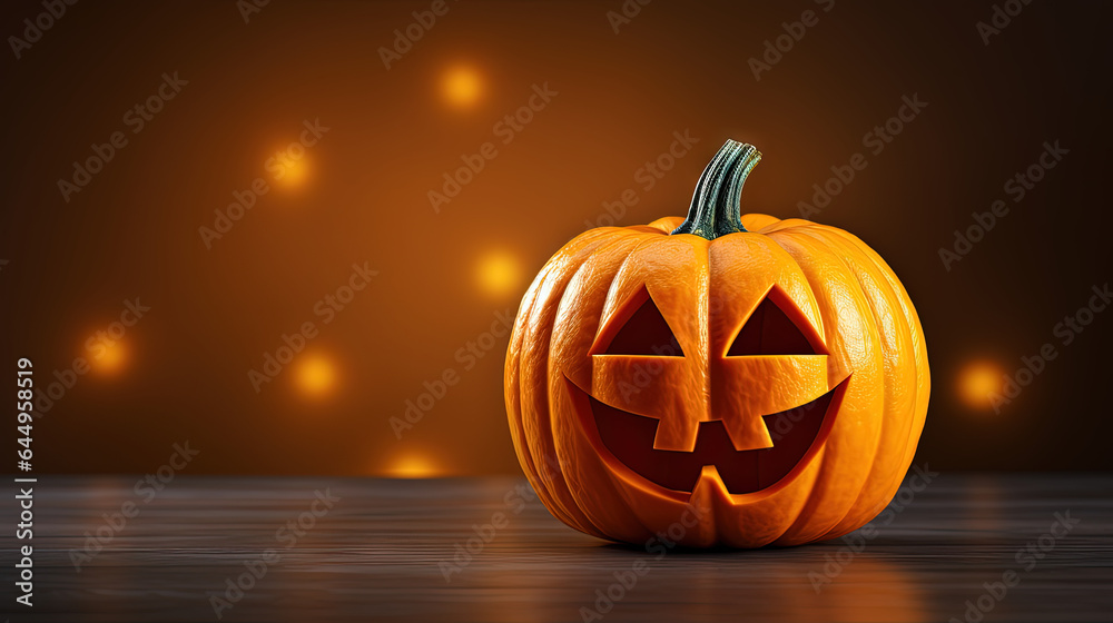 Close-up of a carved pumpkin with a green tail in a pink glow Close-up of a carved pumpkin with a green tail in a pink glow