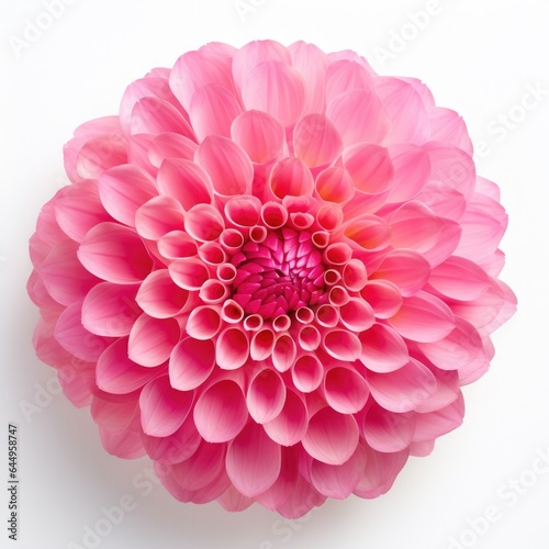 One Dahlia flower isolated on white background, top view. Floral flowers pattern.