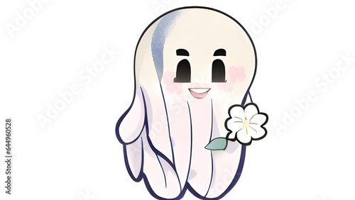 cute ghost holding flower