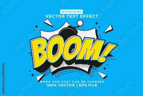 Editable text effect Boom 3d Cartoon Comic style premium vector