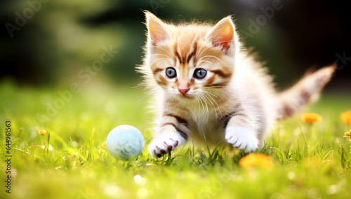 Cute little kitten playing soccer. AI Generated © millenius