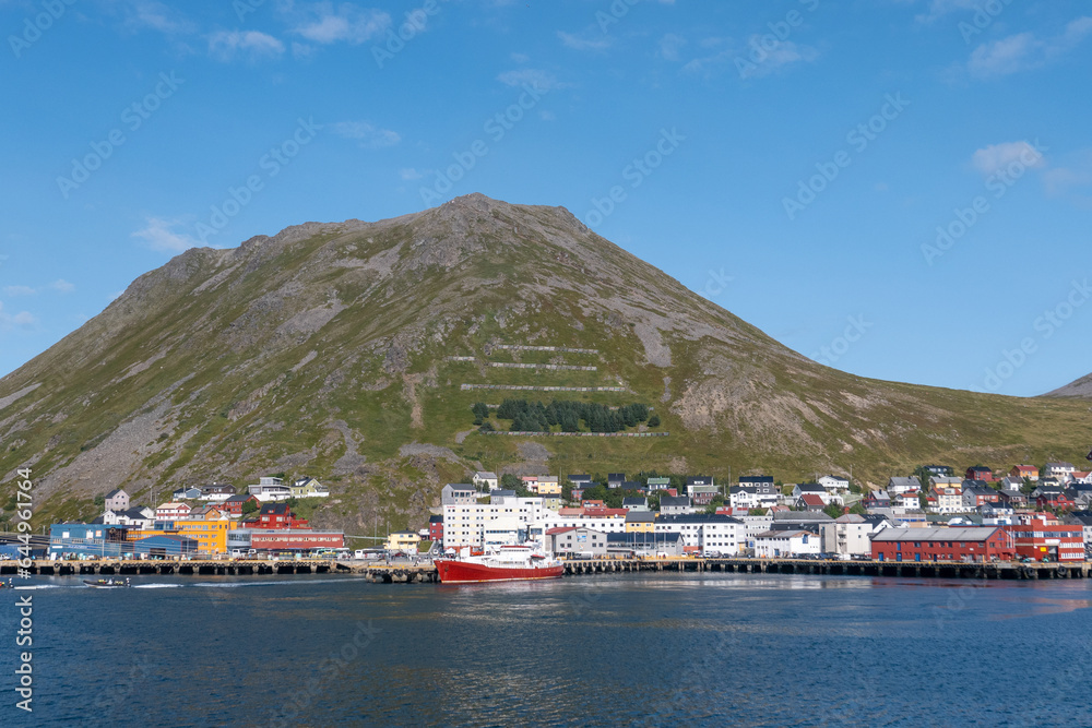 view to Honningsvag at the northcape - german: Nordkap- from the cruise ship.