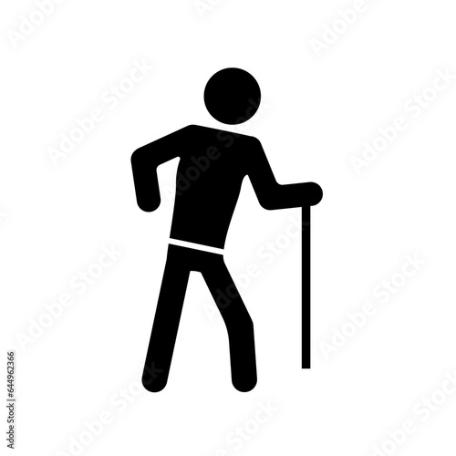 The icon of a walking man with a cane uphill.  EPS 10