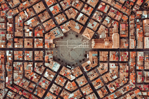 Aerial view of Grammichele, a small town in Sicily, Italy. 