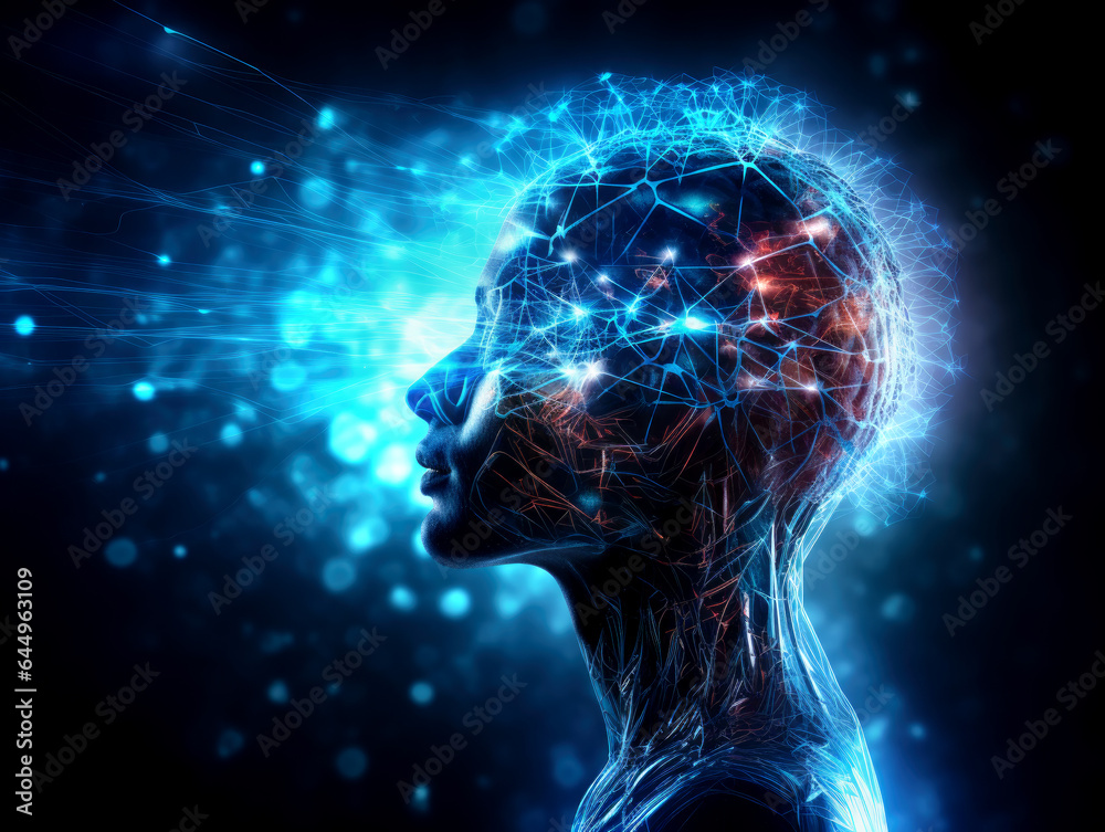 Human head and brain.Artificial Intelligence, AI Technology, thinking concept. Made with AI gereration Human head and brain.Artificial Intelligence, AI Technology, thinking concept. Made with AI gereration