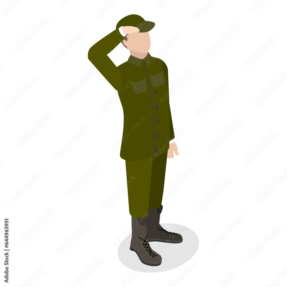 Obraz premium 3D Isometric Flat Vector Set of Soldiers in Uniform, Military People. Item 3