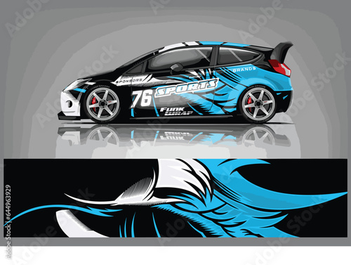 Car wrap decal design vector rally race vehicle speed sport.